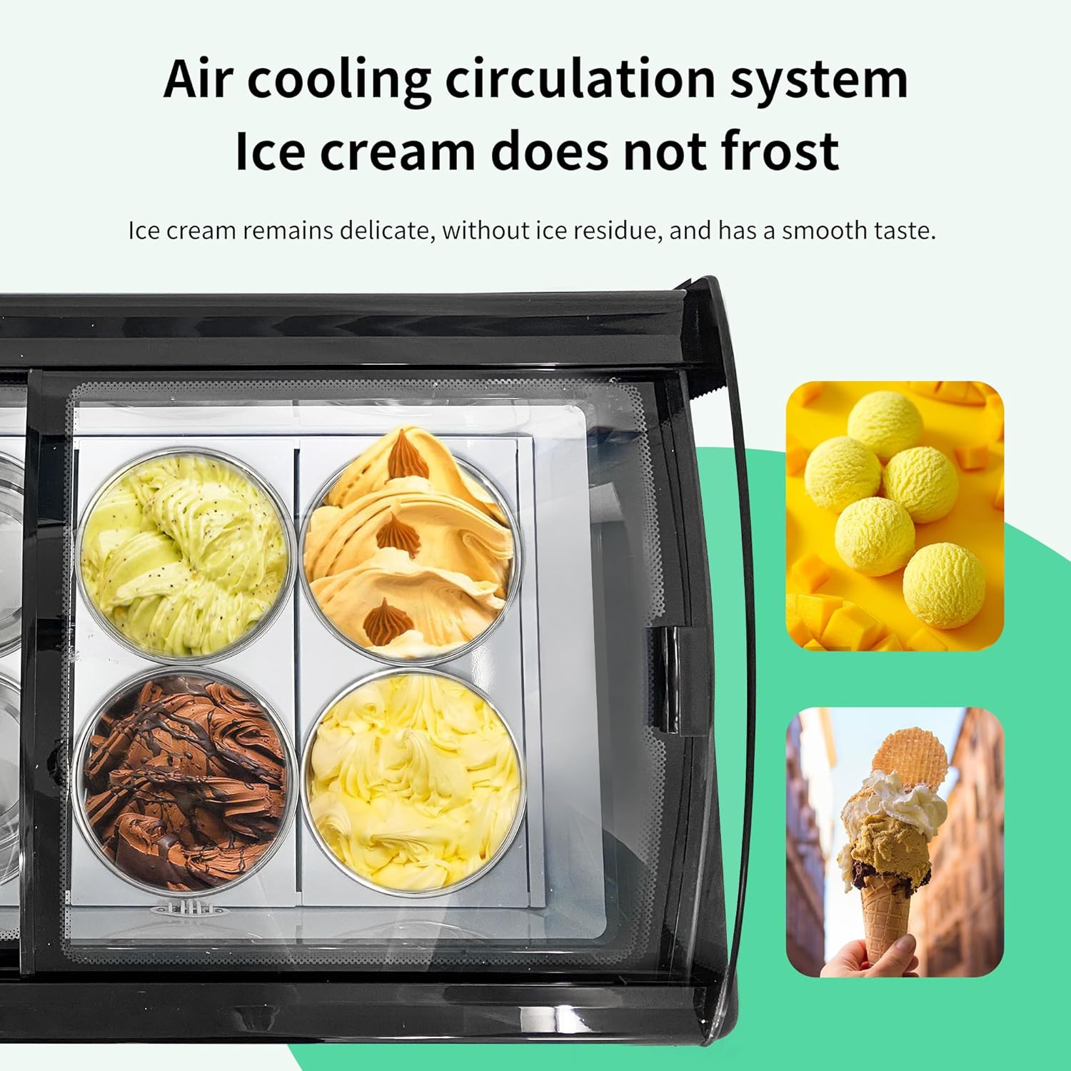 Wixkix Commercial Gelato Display Freezer, Countertop Hard Ice Cream Showcase with 6 Round Pan
