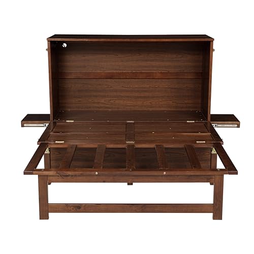 Queen Murphy Bed with Desk and Removable Shelves on Each Side, Murphy Bed Chest Murphy Bed Frame w/USB Port for Home Office, Studio or Guest Room