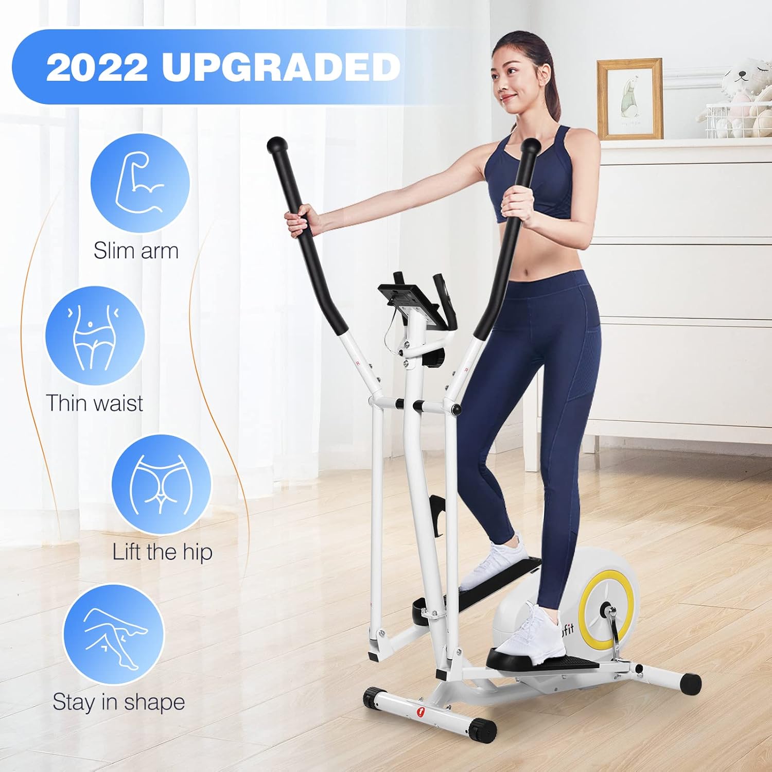 Elliptical Machine for Home Use, Doufit EM-01 Eliptical Exercise Machine Trainer with LCD Monitor and 8-Level Adjustable Resistance (2022 Upgraded)