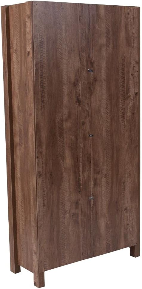 Flash Furniture New Lancaster Collection 59.5H 6 Cube Storage Organizer Bookcase with Metal Cabinet Doors in Crosscut Oak Wood Grain Finish