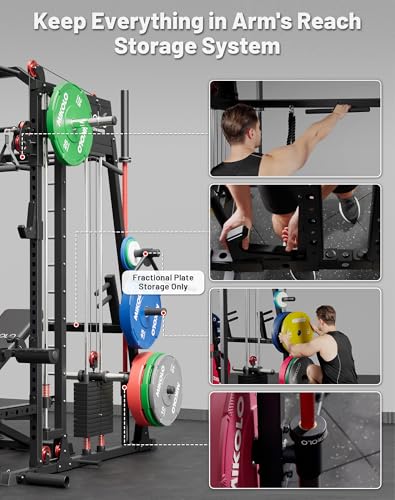 Mikolo Smith Machine, 2200lbs Squat Rack with LAT-Pull Down System & Cable Crossover Machine, Training Equipment with Leg Hold-Down Attachment