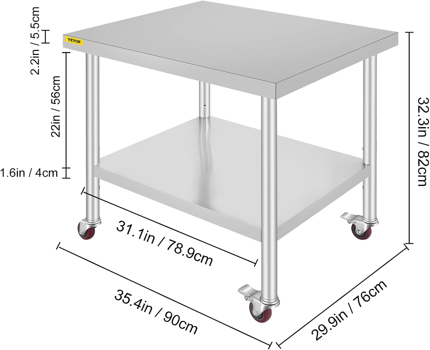 Mophorn Stainless Steel Work Table with Wheels 24 x 30 Prep Table with casters Heavy Duty Work Table for Commercial Kitchen Restaurant Business (24 x