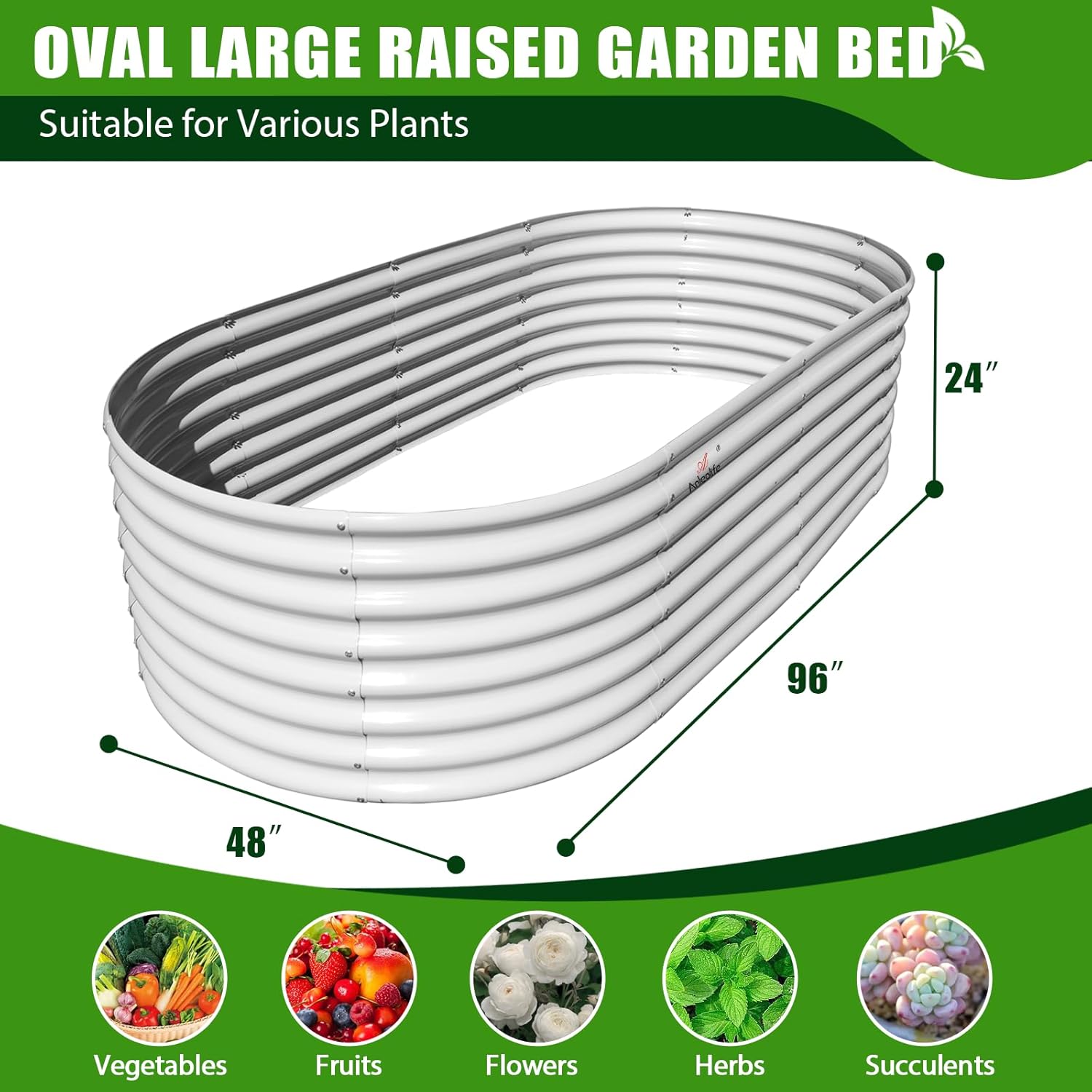 A ANLEOLIFE 8X4X2 ft Galvanized Raised Garden Beds Outdoor, Oval Large Metal Deep Root Planter Box for Planting Vegetables Flowers Herb