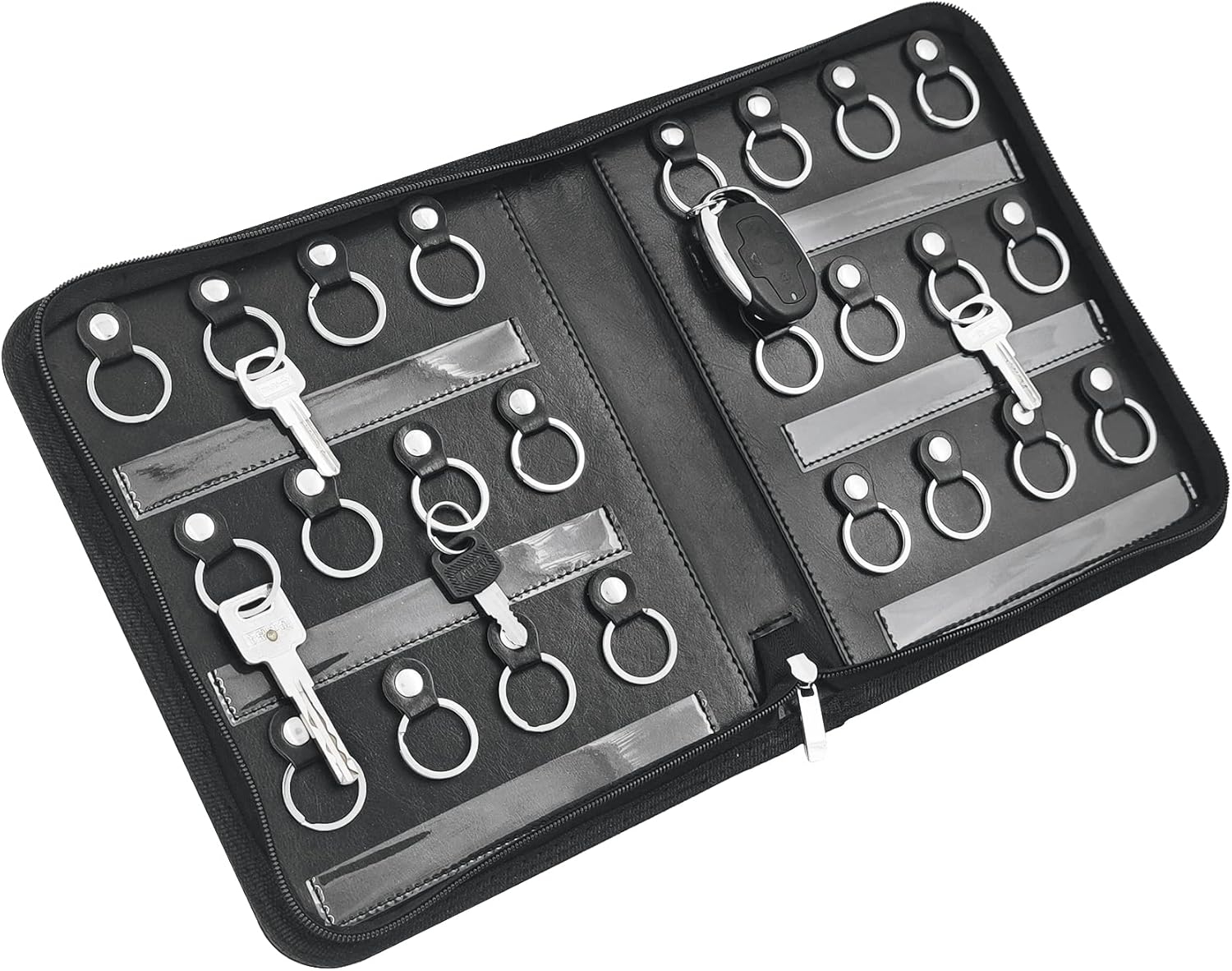 Portable Zippered Key Case,Leather Key Organizer with 24 Hooks Key Storage,Portable Manager and Landlord Key Holder