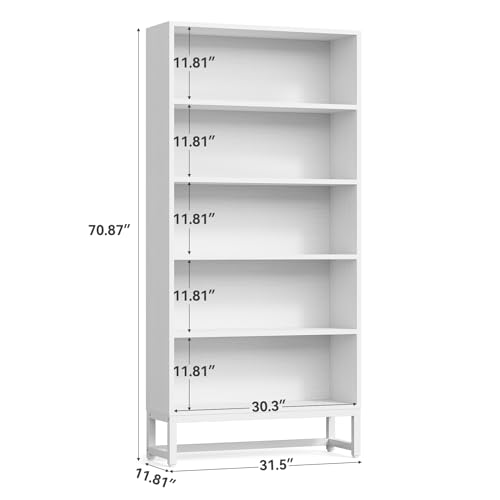 70.8 Inch Tall Bookcase and Bookshelf with Closed Back Shelf, 5-Tier Large Bookcases Organizer with Storage Shelves