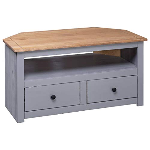 Corner TV Stand Gray 36.6"x19.3"x19.3" Solid Pine Panama Range,Multipurpose Corner TV Stand with Drawers and Open Storage for Living Room