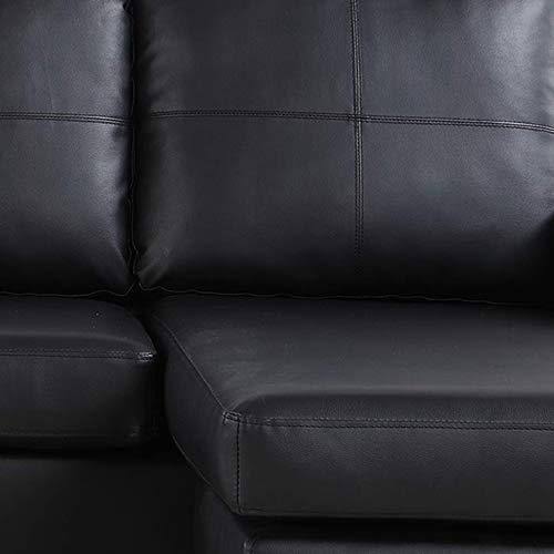 Modern Bonded Leather Sectional Sofa - Small Space Configurable Couch - Black