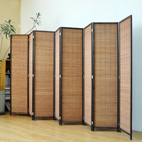 4 Panel Room Divider Screen,5.6 FT Tall Bamboo Panel Divider Folding Privacy Screen,Freestanding Room Divider for Room Seperation,Brown