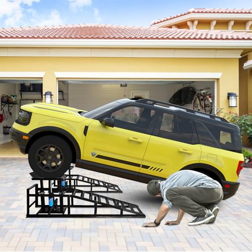 Hydraulic Car Ramps 5t/10000lbs - High Lift Service Ramp 9"-14.2" Height - Heavy Duty Steel for Oil Change and Maintenance - 2 Pack, Black