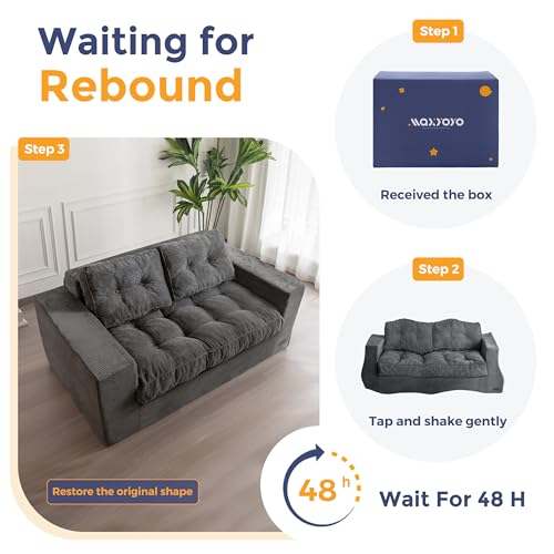 MAXYOYO 3 Seater Couch for Living Room, Boneless Couch with Tufted Cushion & Backrest, Upholstered Floor Sofa with Armrests, Sofa in A Box