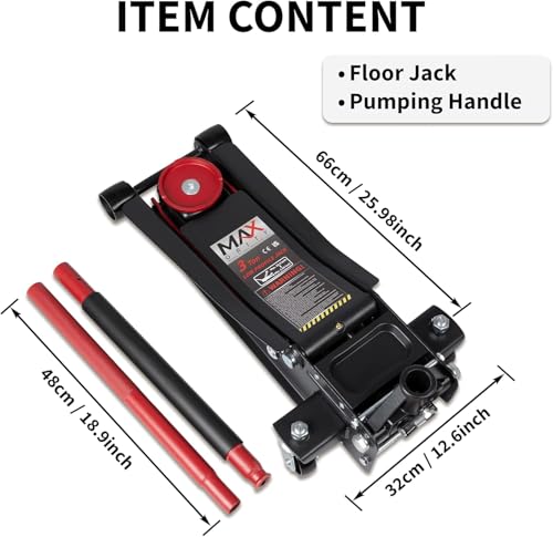 3-Ton (6600lbs) Low-Profile Dual Pistons Heavy-Duty Steel Racing Floor Jack with Quick Lift Hydraulic Pump