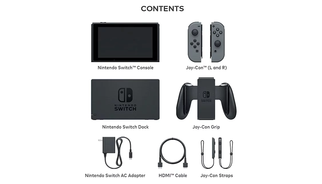 Nintendo Switch Gray & Gray Joy Con with HeadSet Bolt Axtion Bundle Accessories Used