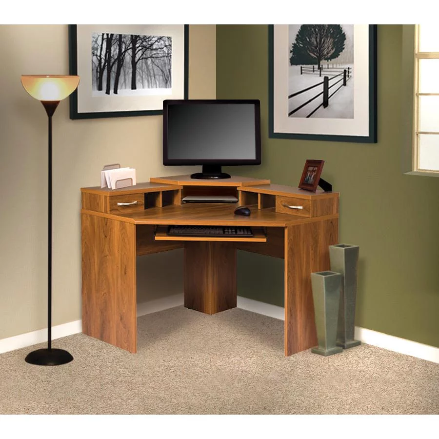 Belen Kox Corner Desk with Monitor Platform, Keyboard Shelf and 2 Drawers