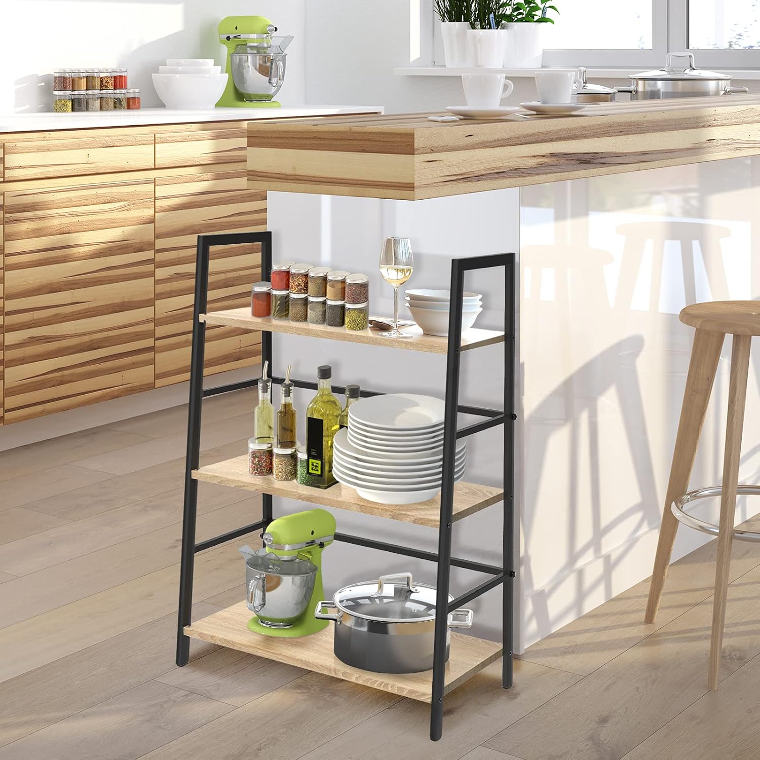 SpringSun 5-Tier Bookshelf，Wood Bookcase and Display Shelf Furniture with Metal Frame for Home and Office（Brown）