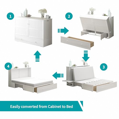 BALUS Queen Murphy Bed Cabinet, Murphy Beds with USB Charging Station, Foldable Mattress