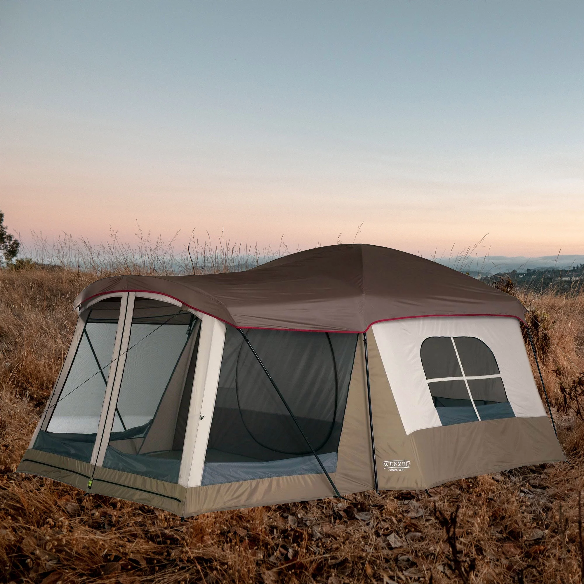 Wenzel Klondike 8-Person Large Outdoor Camping Tent with Screen Room, Brown - Radiant Selections