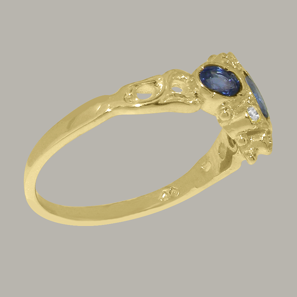 LBG English Made 9k Yellow Gold Natural Sapphire & Diamond Womens Anniversary Ring - Size 9