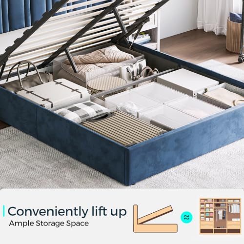 LINSY Lift Up Storage Bed Queen Bed Frame with Storage, Upholstered Bed Frames with Headboard