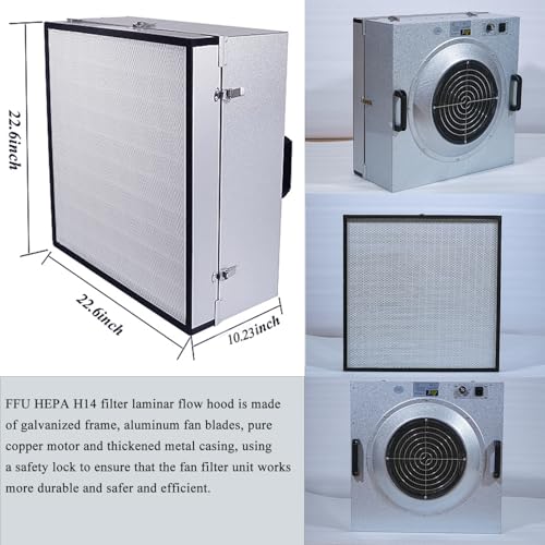 HEPA H14 Filtration Laminar Flow Hood（Include HEPA Filter）,FFU,Updated Fan Filter Unit, Laminar Air Flow Hood (22.6”x22.6”110V)