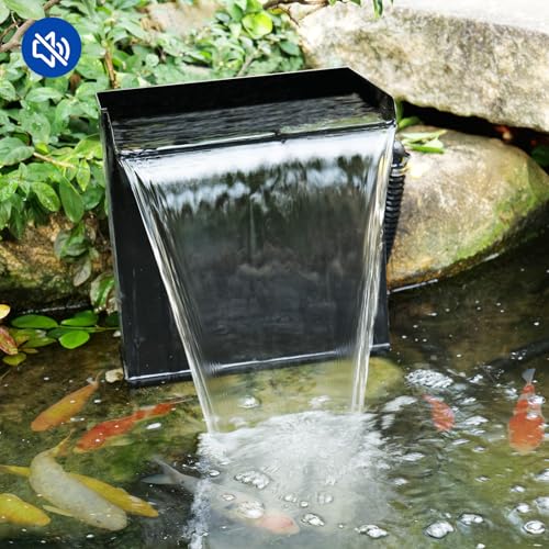 POPOSOAP 24 Inch Pond Waterfall Spillway with 1200GPH Pump, 304 Stainless Steel Waterfall Kit with 9.8FT Corrugated Tube