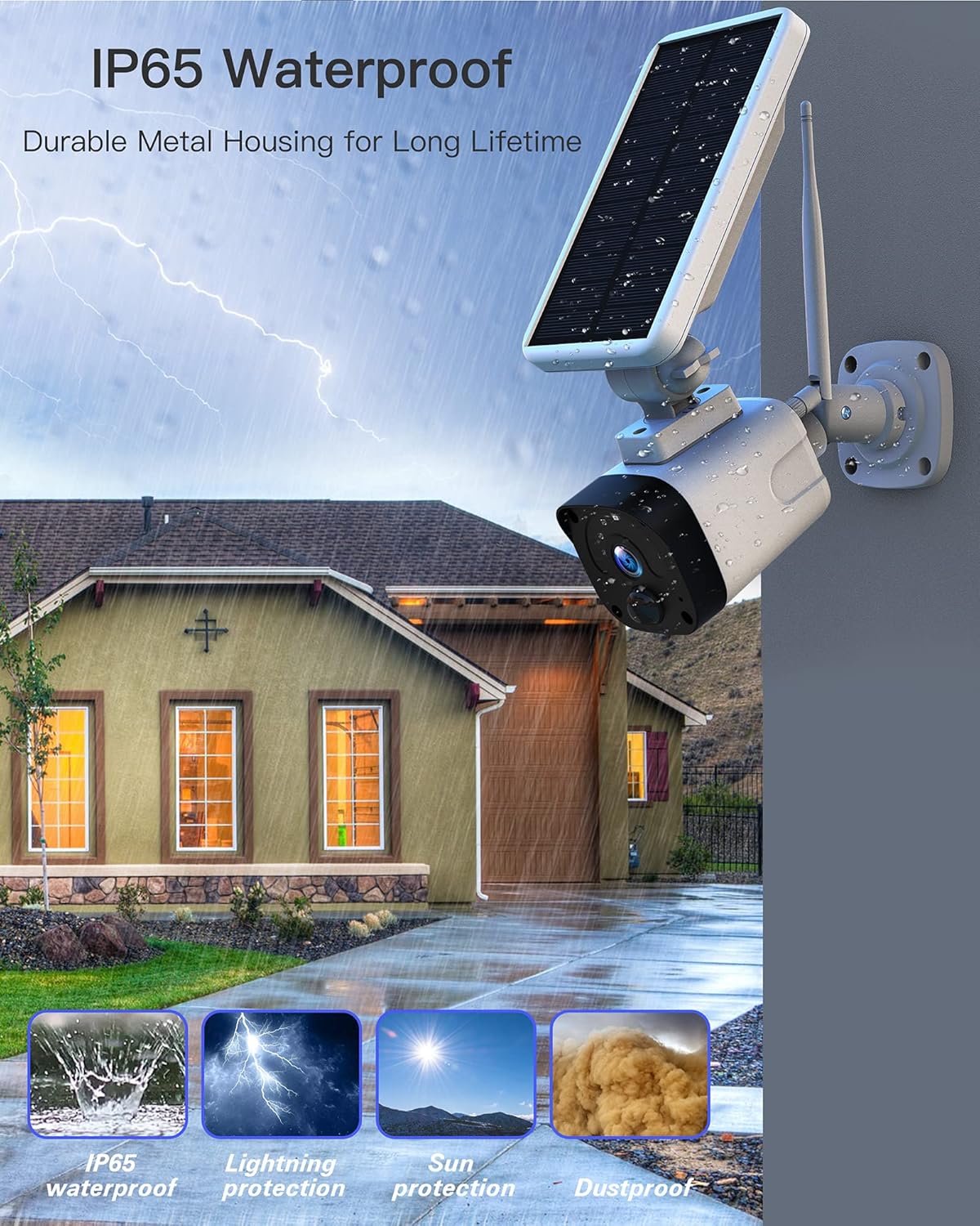 Solar Security Camera Outdoor, Wireless Solar Powered Security Camera (Includes Base Station and 1 1080P Camera) with PIR Motion Detection