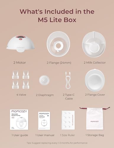 Momcozy M5 Hands-Free Wearable Breast Pump, Double-Sealed Flange for Baby-Like Comfort, 3 Modes & 9 Suction Levels, Portable Electric Pump – 24mm