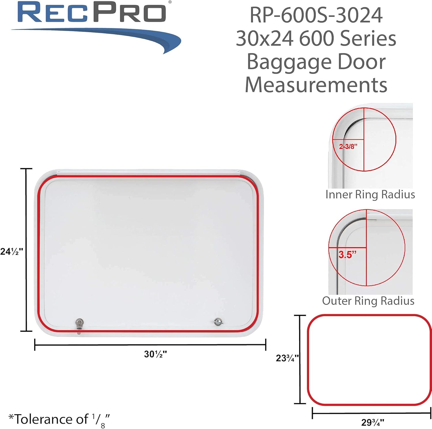RecPro RV Baggage Door 30 Wide x 24 High with Rounded Corners for RVs| Compartment Storage Doors with Top Hinge for Campers | Trailer Compartment