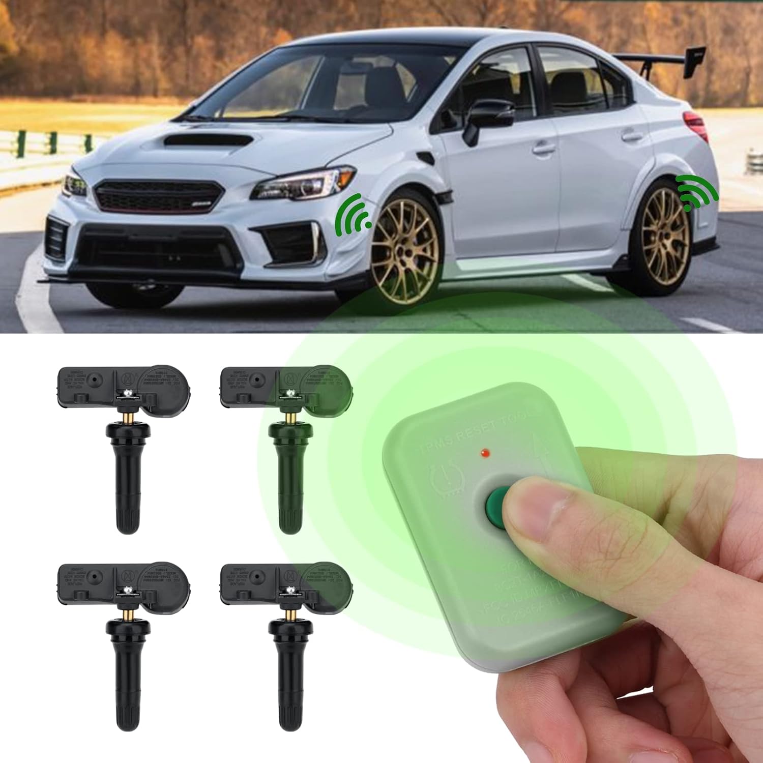 4 Pack Tire Pressure Monitoring System Sensor 315MHz DE8T-1A180-AA TPMS Sensor+ TPMS Relearn Tool Compatible with Ford Focus Fusion F150 CMAX E150