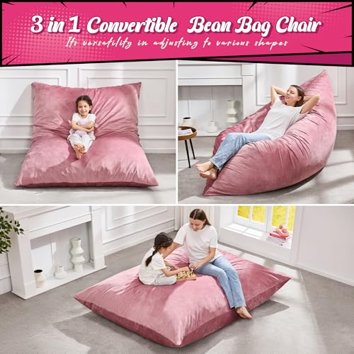 Hobestluk 3 in 1 Bean Bag Chair Giant Bean Bag Chairs Convertible Bean Bag Floor Cushion with Machine Washable Cover