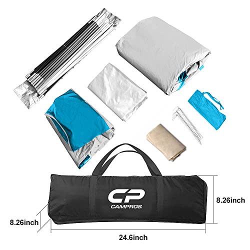 CAMPROS CP Tent 8 Person Camping Tents, Weather Resistant Family Tent, 5 Large Mesh Windows, Double Layer, Divided Curtain for Separated Room
