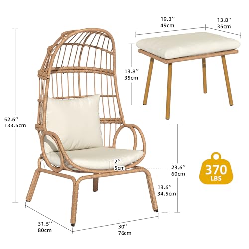 DWVO Egg Chair with Ottoman Outdoor, 370lbs Capacity Wicker Patio Glider Basket Chair with Footrest