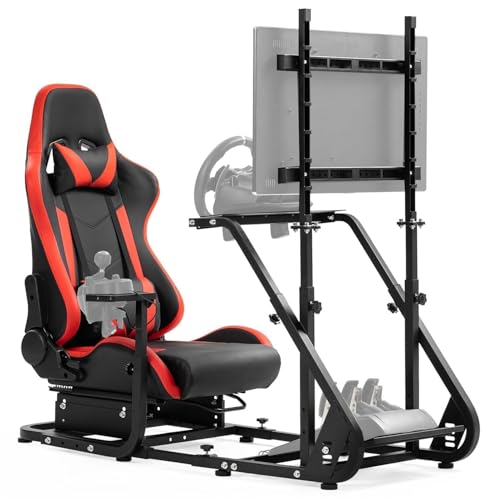 Dardoo G923 Racing Simulator Cockpit with Monitor Mount Fits for Logitech/Thrustmaster G25 G27 G29 G920 T150 T300,Simulator Cockpit with red Seat