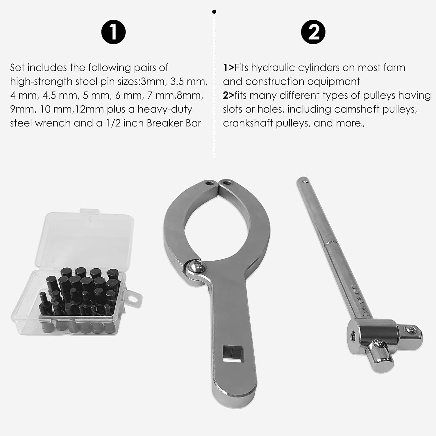 BZBMGMO Full Size Variable Pin Spanner Wrench and Adjustable Gland Nut Wrench(Adjustable From 3/4"to 8" )，The Second Batch of Pin Improvements Pack