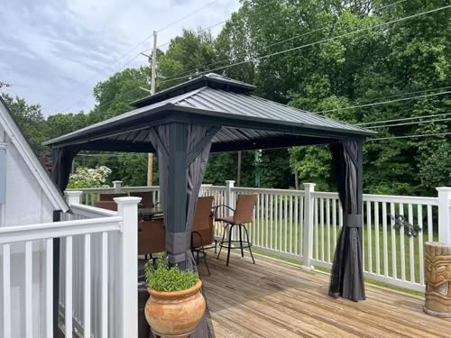 Domi 10’ x 10’ Hardtop Gazebo Metal Frame Canopy with Netting & Curtains