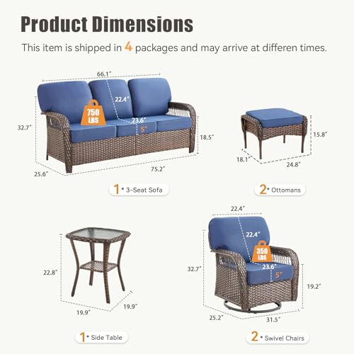 7 Pieces Outdoor Furniture Set with Swivel Chairs