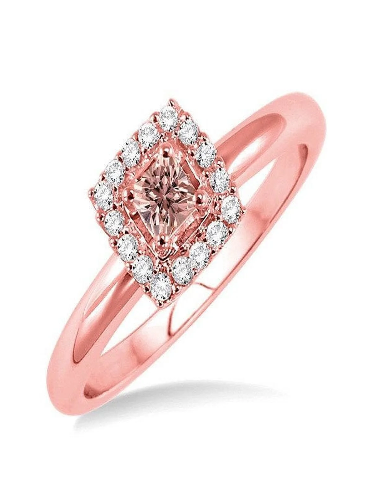1 Carat Princess cut Morganite and Diamond Halo Engagement Ring for Women in 14k Rose Gold morganite & diamond engagement ring