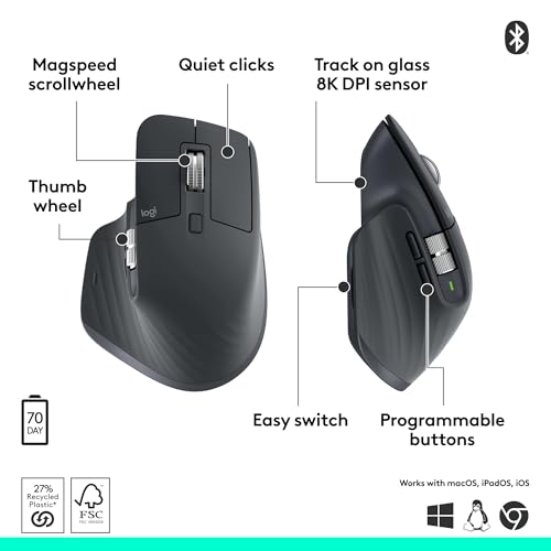 Logitech MX Keys S Combo - Performance Wireless Keyboard and Mouse with Palm Rest, Customizable Illumination, Fast Scrolling, Bluetooth, USB C