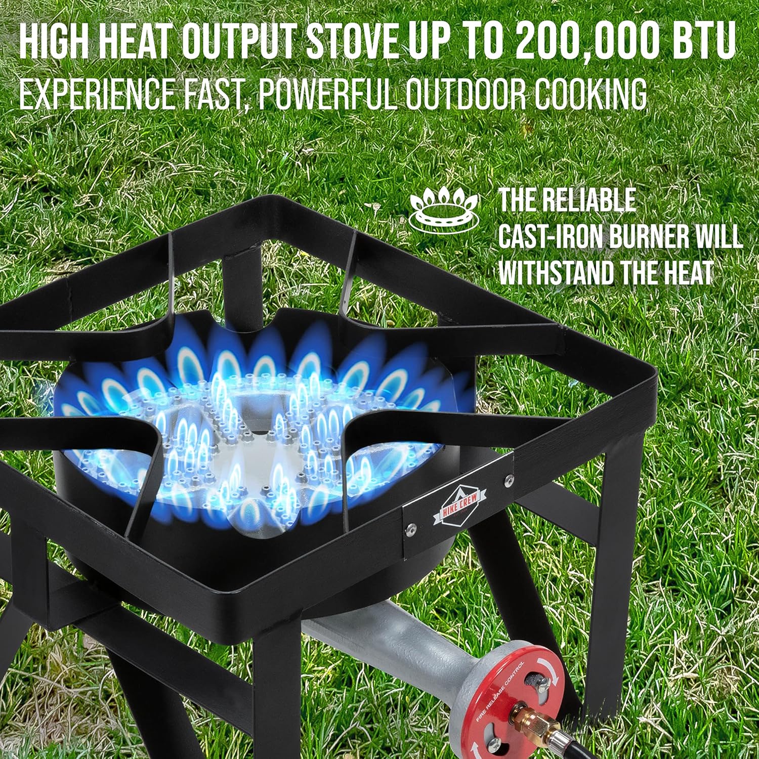 Hike Crew Cast Iron Single-Burner Outdoor Gas Stove | 220,000 BTU Portable Propane-Powered Cooktop | with Blue Flame Air Control Panel