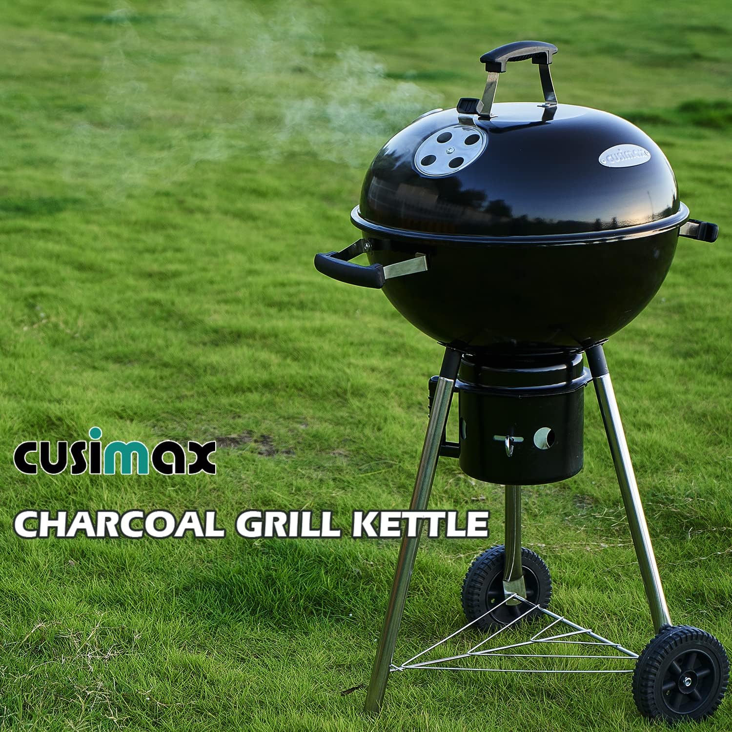 CUSIMAX Charcoal Grill Portable BBQ Grill Kettle 22.5 inch, Outdoor Grills & Smokers for Patio Backyard Barbecue Camping, Black