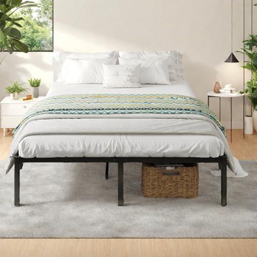 Full Size Bed Frame, 14 Inch Metal Platform Bed with Iron-Art Headboard & Footboard, Classic Bed Frame with Heavy Duty Metal Slats Support