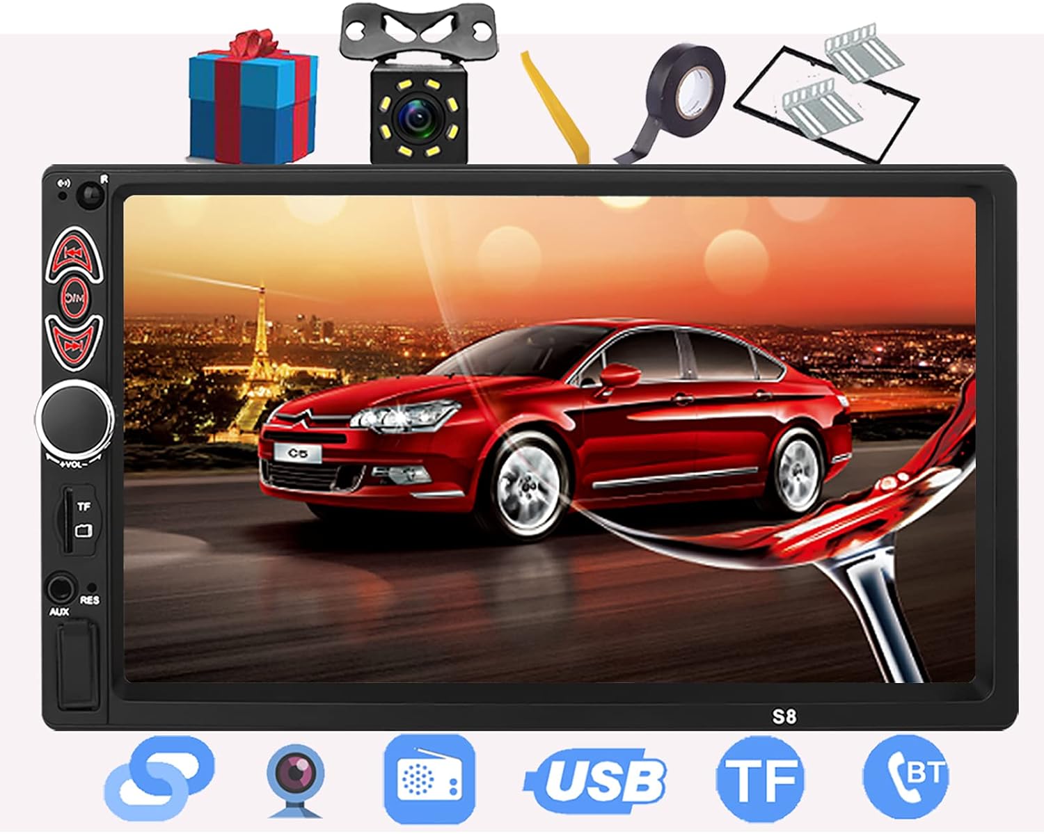 Double Din Car Stereo-7 Inch Touchscreen Car Audio,Double Din Radio Compatible with BT TF USB MP5/4/3 Player FM