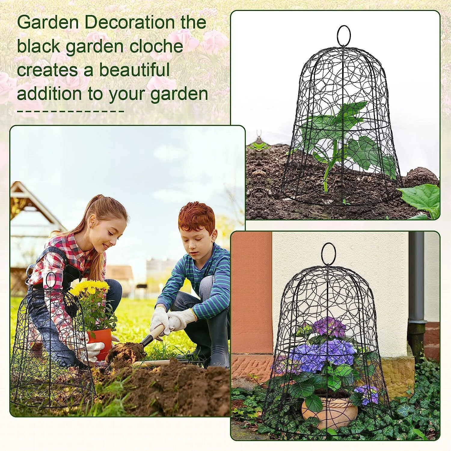 20PCS Garden Chicken Wire Cloche Plant Protector and Cover Iron Black/Green 12.99"H×15.75"
