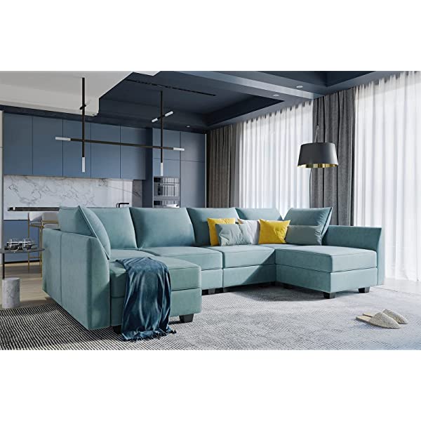 HONBAY Convertible Sectional Sofa U Shaped Couch with Reversible Chaise Modular Oversized Couch Sectional Sofa with Ottomans