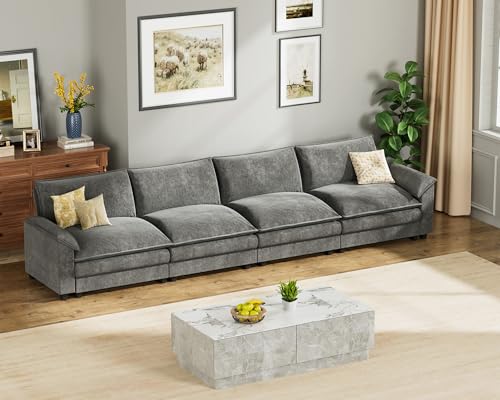 Homall 119" Modular Sectional Sofa, L Shaped Sofa Couch with Reversible Ottoman, DIY Combination Chenille Deep 3-Seat Cloud Couch for Living Room
