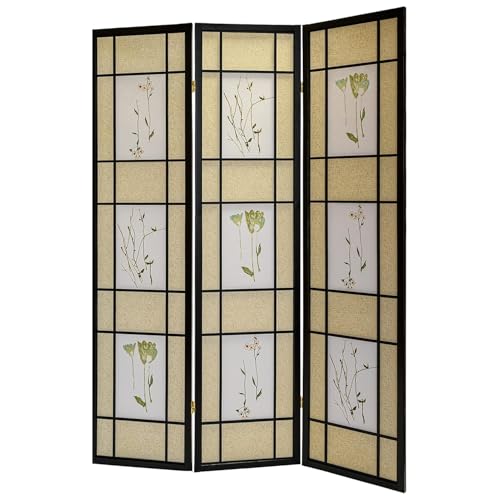 Legacy Decor 3 Panels Room Divider - Portable & Foldable Freestanding Room Privacy Screen - 71” Tall Botanical Floral Dressing Screen