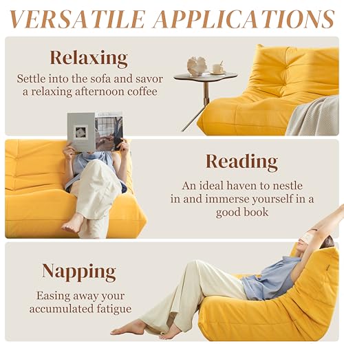 Bean Bag Chair for Adults - Suede & Microfiber Fireside Floor Chair, Comfortable Corner Lounge Sofa for Living Room, Bedroom, Office (3-Seater, Beige)