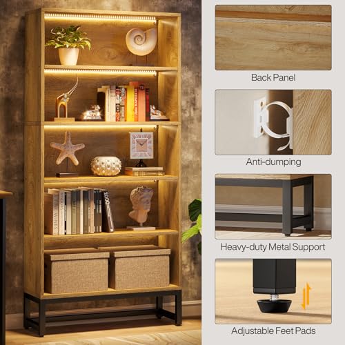 Tribesigns Tall Bookcase Black Bookshelf, 70.8” Large Bookcases Organizer with LED Lights