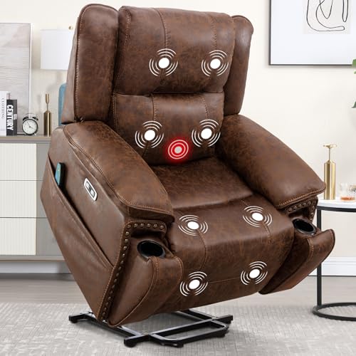 Phoenix Home Dual Motor Power Lift Chair for Elderly, Lift Chairs with Massage and Heat, Leather Electric Chairs for Adults, Recliner Chair with USB