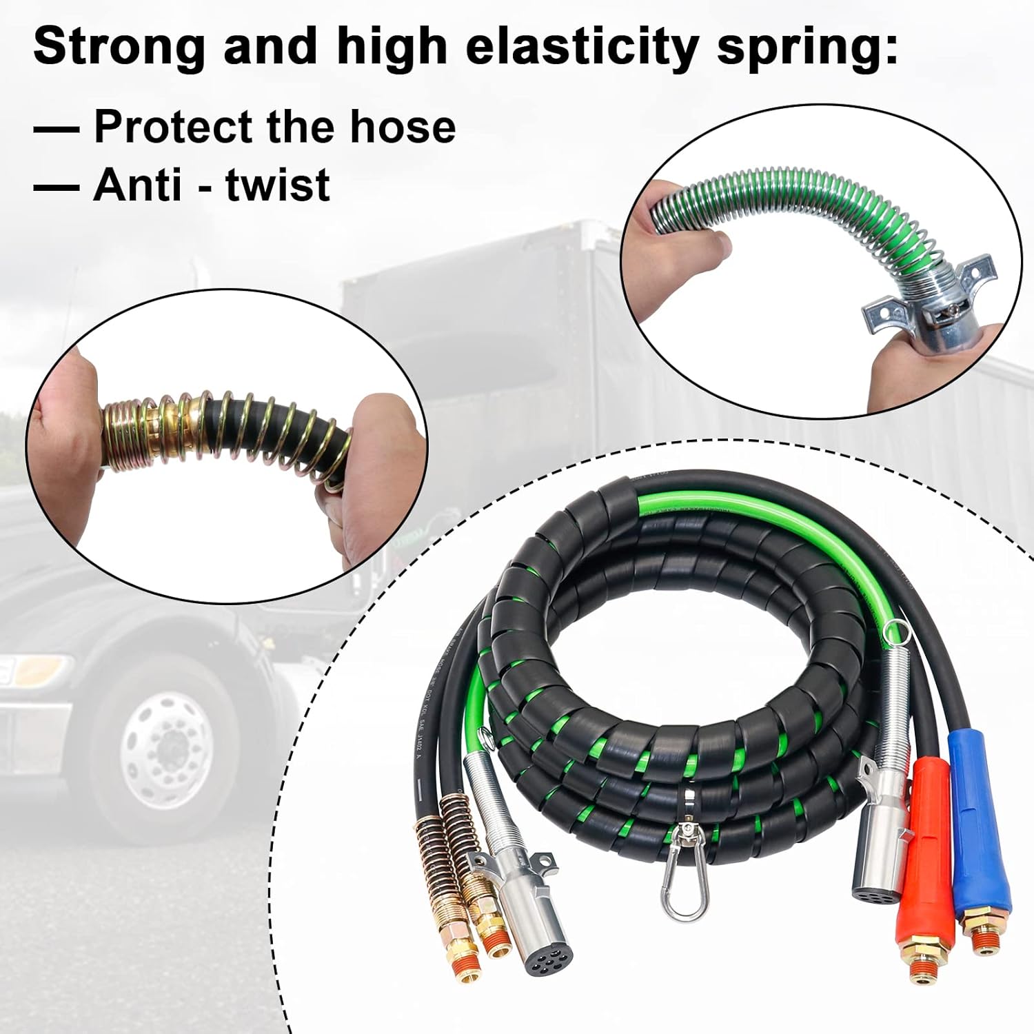 boeray 12ft 3 in 1 Air Lines for Tractor Trailer Freightliner ABS Air Brake Lines Tractor Truck Glad Hand Air Hose
