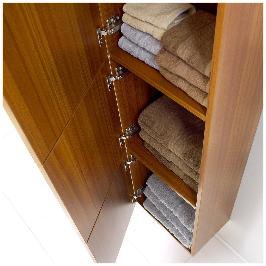 Fresca Bathroom Linen Side Cabinet w/ 3 Large Storage Areas - Teak